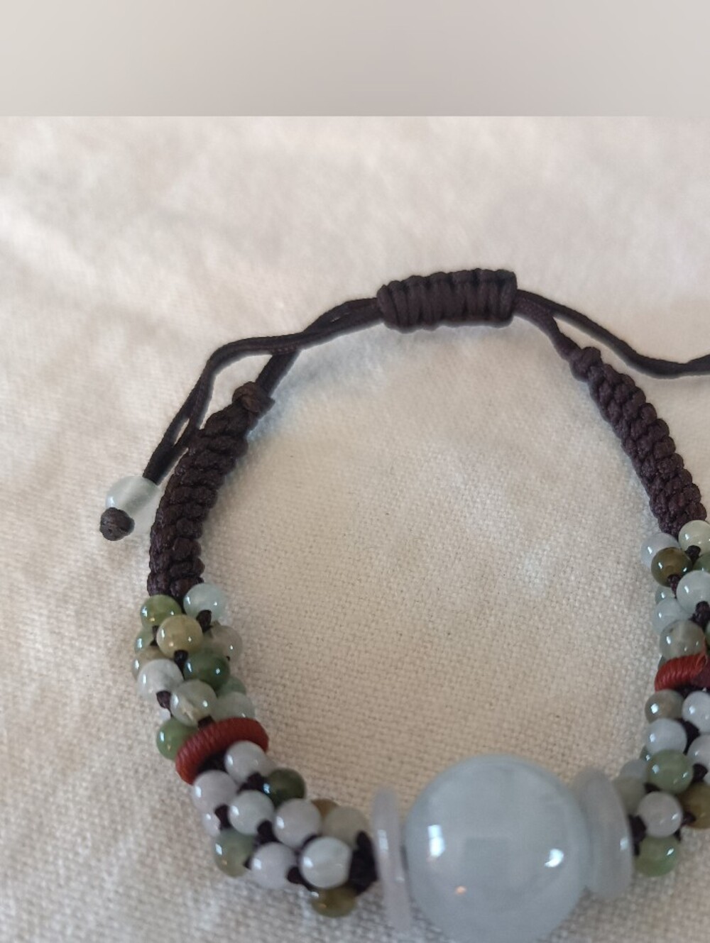 Handcrafted Green and White Beaded Adjustable Bracelet